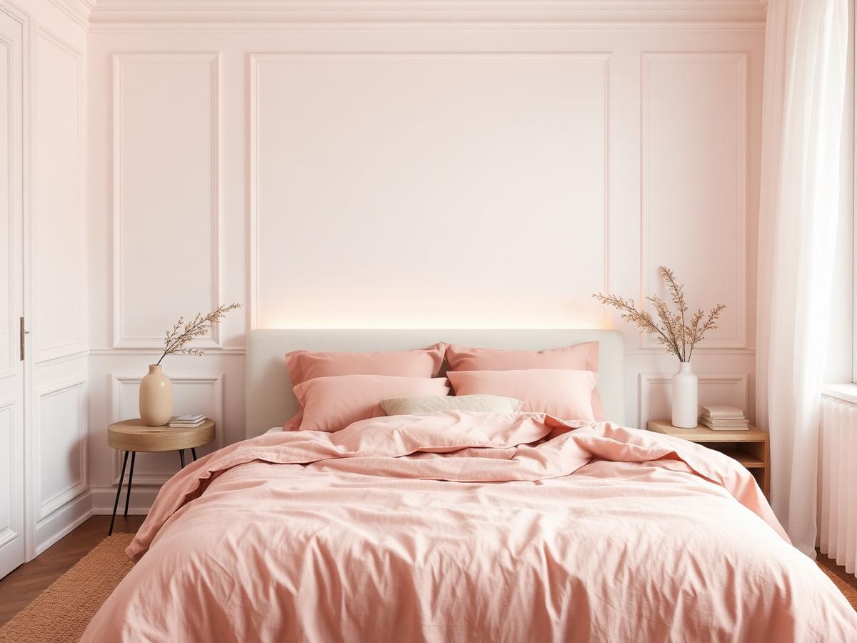 Serene bedroom with dusty rose linen bedding